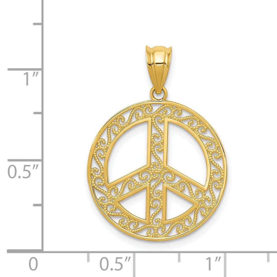 Lovely Rita's Pendants & Charms 14k Yellow Gold Filigree Peace Sign Pendant
