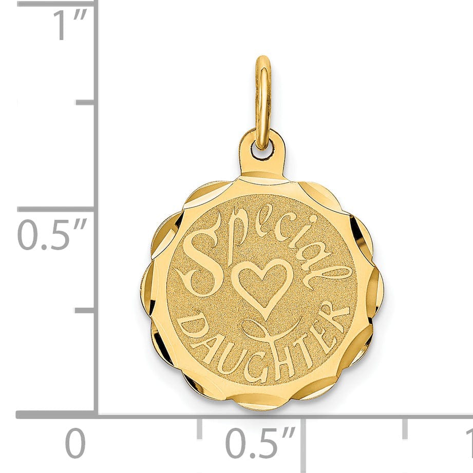 Lovely Rita's Pendants & Charms 14K Yellow Gold Flat Back Brush Polished Finish SPECIAL DAUGHTER in Round Ridge Trim Design Charm Pendant