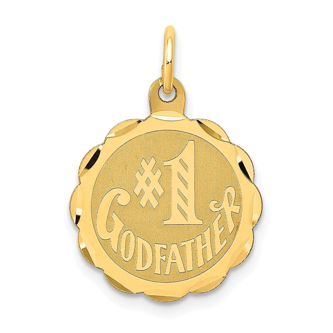 Lovely Rita's Pendants & Charms 14K Yellow Gold Flat Back Polished Brushed Finish Round Shape with Lace Trim Design #1 GODFATHER Charm Pendant