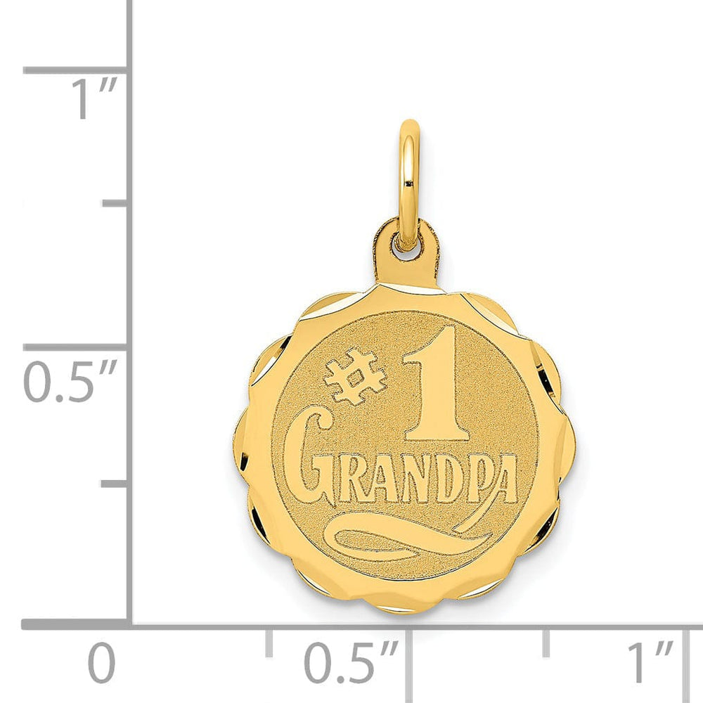 Lovely Rita's Pendants & Charms 14K Yellow Gold Flat Back Polished Brushed Finish Round Shape with Lace Trim Design #1 GRANDPA Charm Pendant