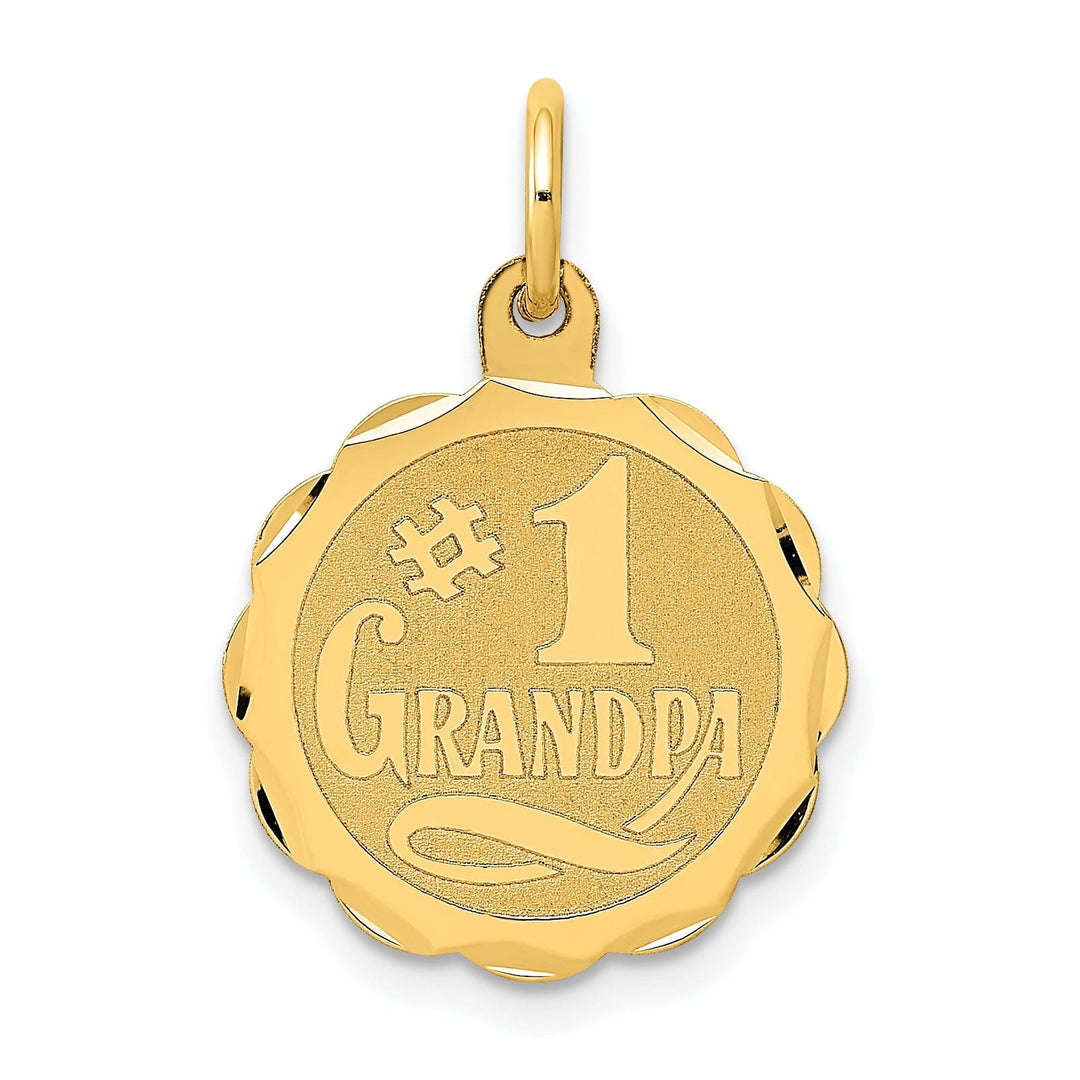 Lovely Rita's Pendants & Charms 14K Yellow Gold Flat Back Polished Brushed Finish Round Shape with Lace Trim Design #1 GRANDPA Charm Pendant