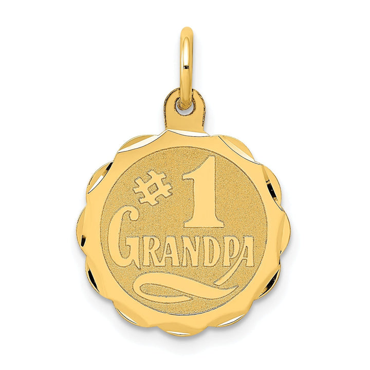 Lovely Rita's Pendants & Charms 14K Yellow Gold Flat Back Polished Brushed Finish Round Shape with Lace Trim Design #1 GRANDPA Charm Pendant