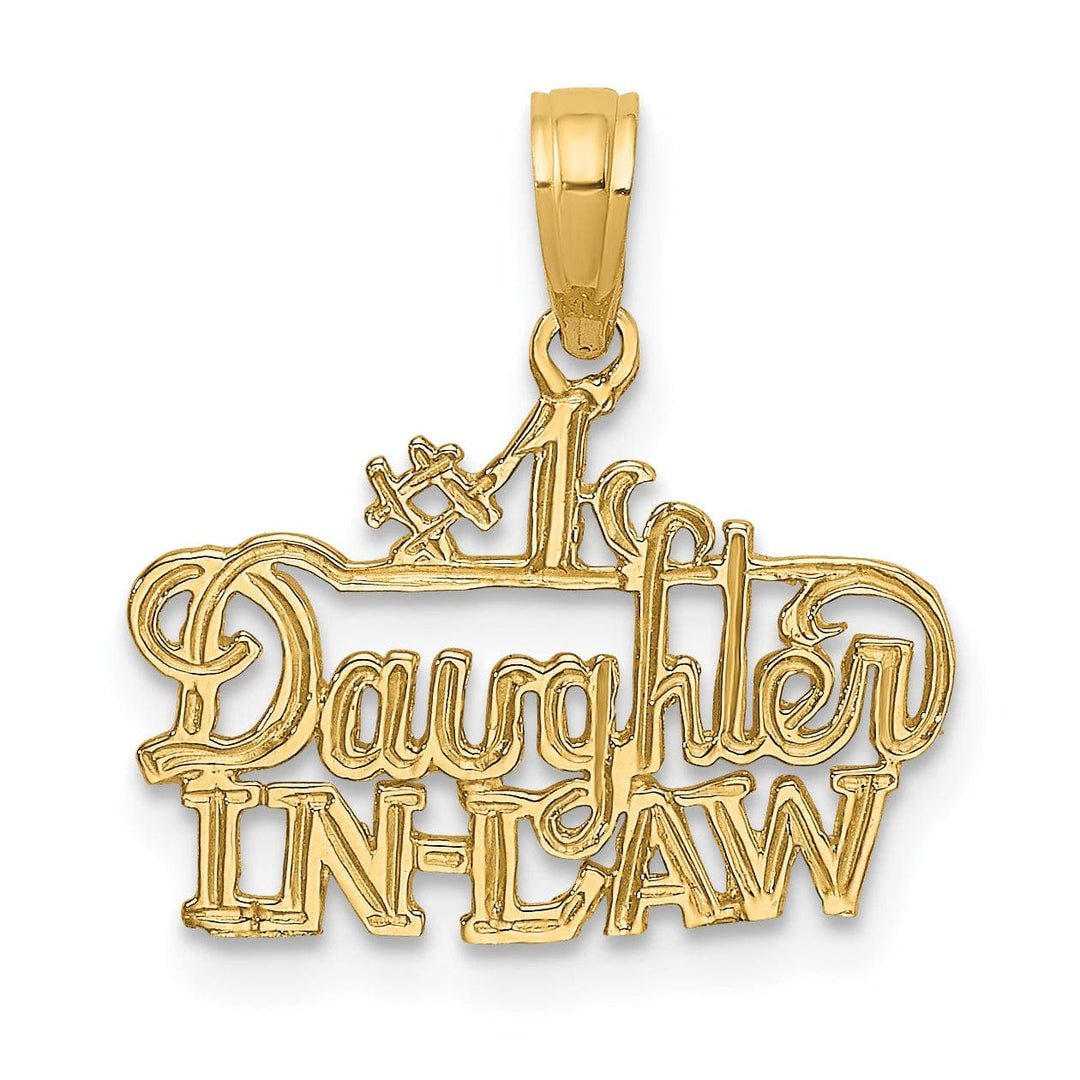 Lovely Rita's Pendants & Charms 14k Yellow Gold Flat Back Polished Finish #1 DAUGHTER-IN-LAW Script Design Charm Pendant