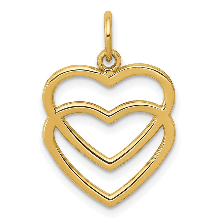Lovely Rita's Pendants & Charms 14K Yellow Gold Flat Back Polished Finish Double Heart on Heart Design Charm Pendant
