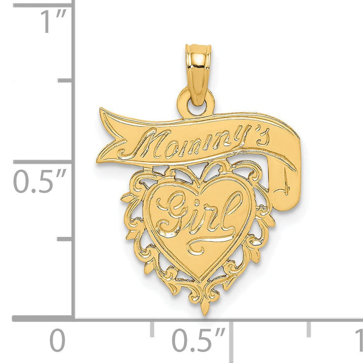 Lovely Rita's Pendants & Charms 14K Yellow Gold Flat Back Polished Finish MOMMY'S GIRL In Lace Trim Heart Design with Banner Sign Charm Pendant