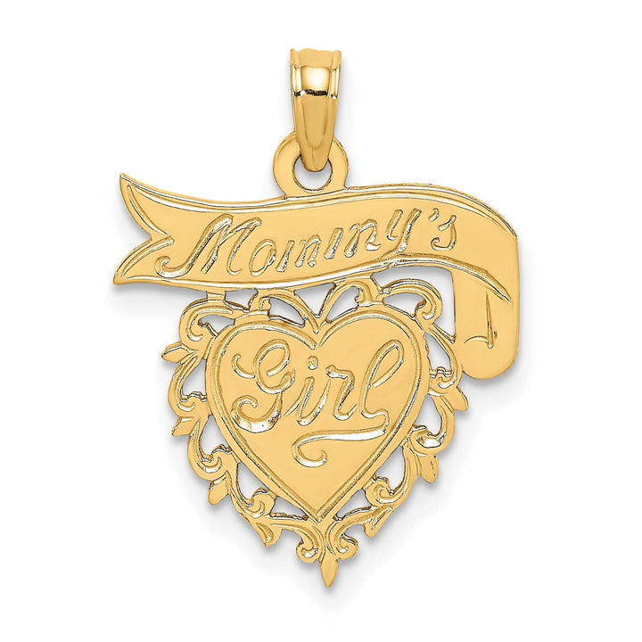 Lovely Rita's Pendants & Charms 14K Yellow Gold Flat Back Polished Finish MOMMY'S GIRL In Lace Trim Heart Design with Banner Sign Charm Pendant