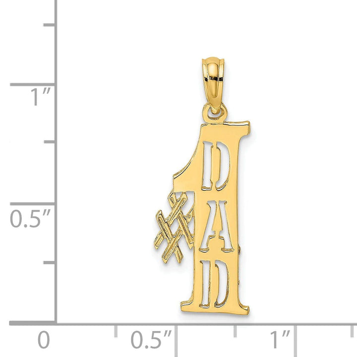 Lovely Rita's Pendants & Charms 14k Yellow Gold Flat Back Polished Finish Script #1 DAD Cut Out Vertical Design Charm Pendant