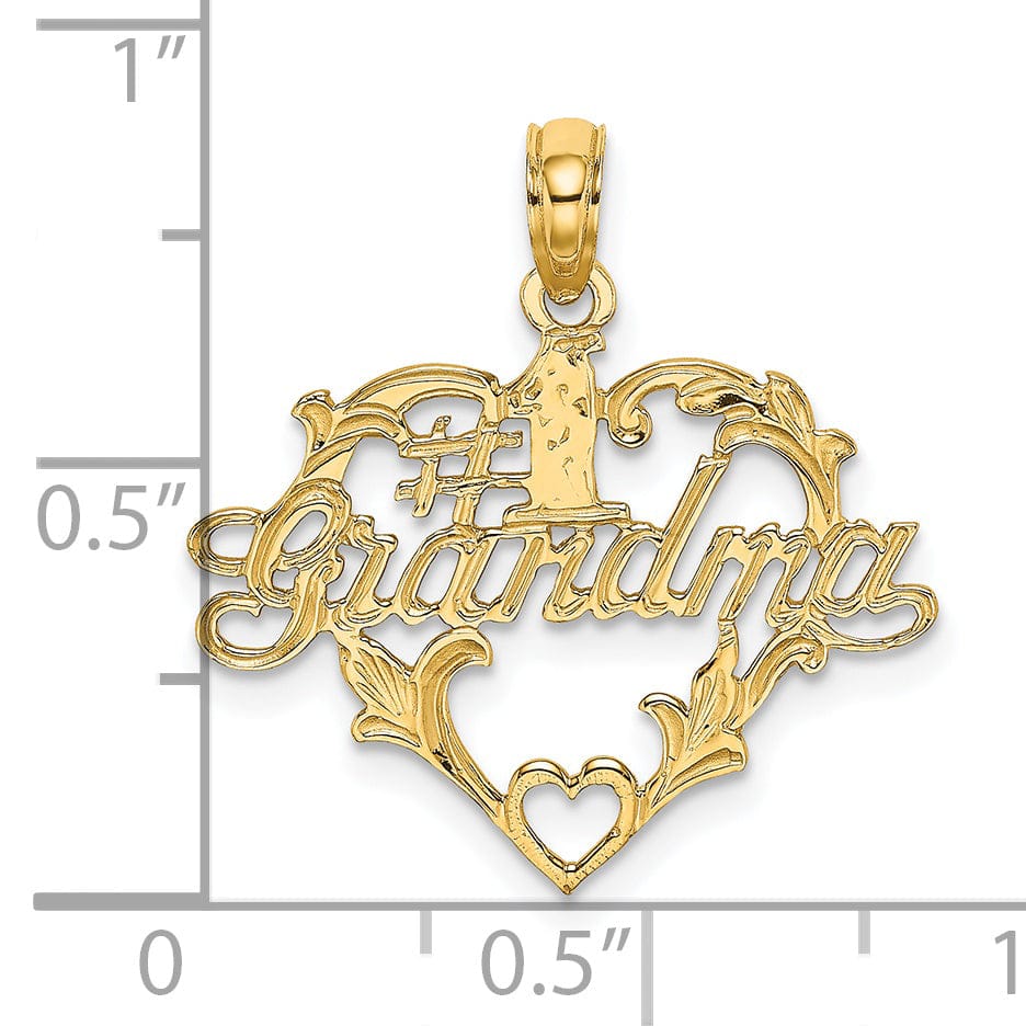 Lovely Rita's Pendants & Charms 14K Yellow Gold Flat Back Polished Finish Script #1 GRANDMA In Heart Shape Design Charm Pendant