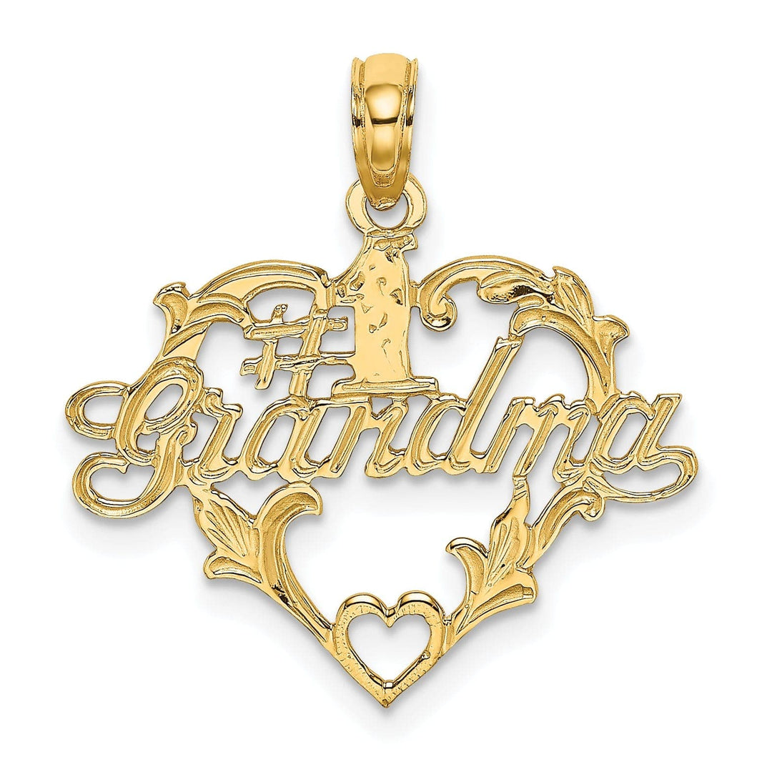Lovely Rita's Pendants & Charms 14K Yellow Gold Flat Back Polished Finish Script #1 GRANDMA In Heart Shape Design Charm Pendant