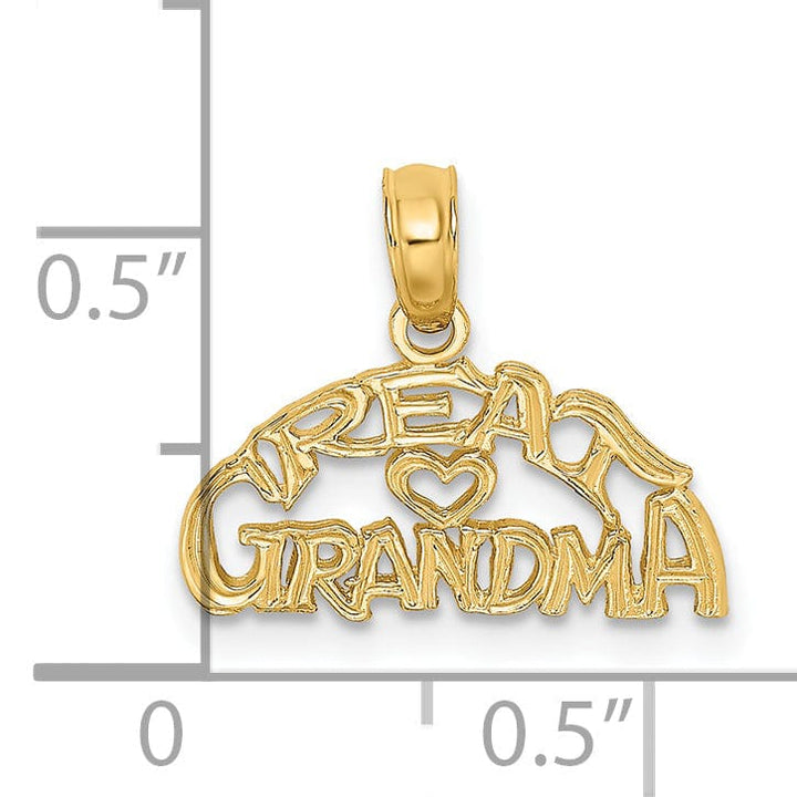 Lovely Rita's Pendants & Charms 14K Yellow Gold Flat Back Polished Finish Script GREAT GRANDMA with Heart Charm Pendant