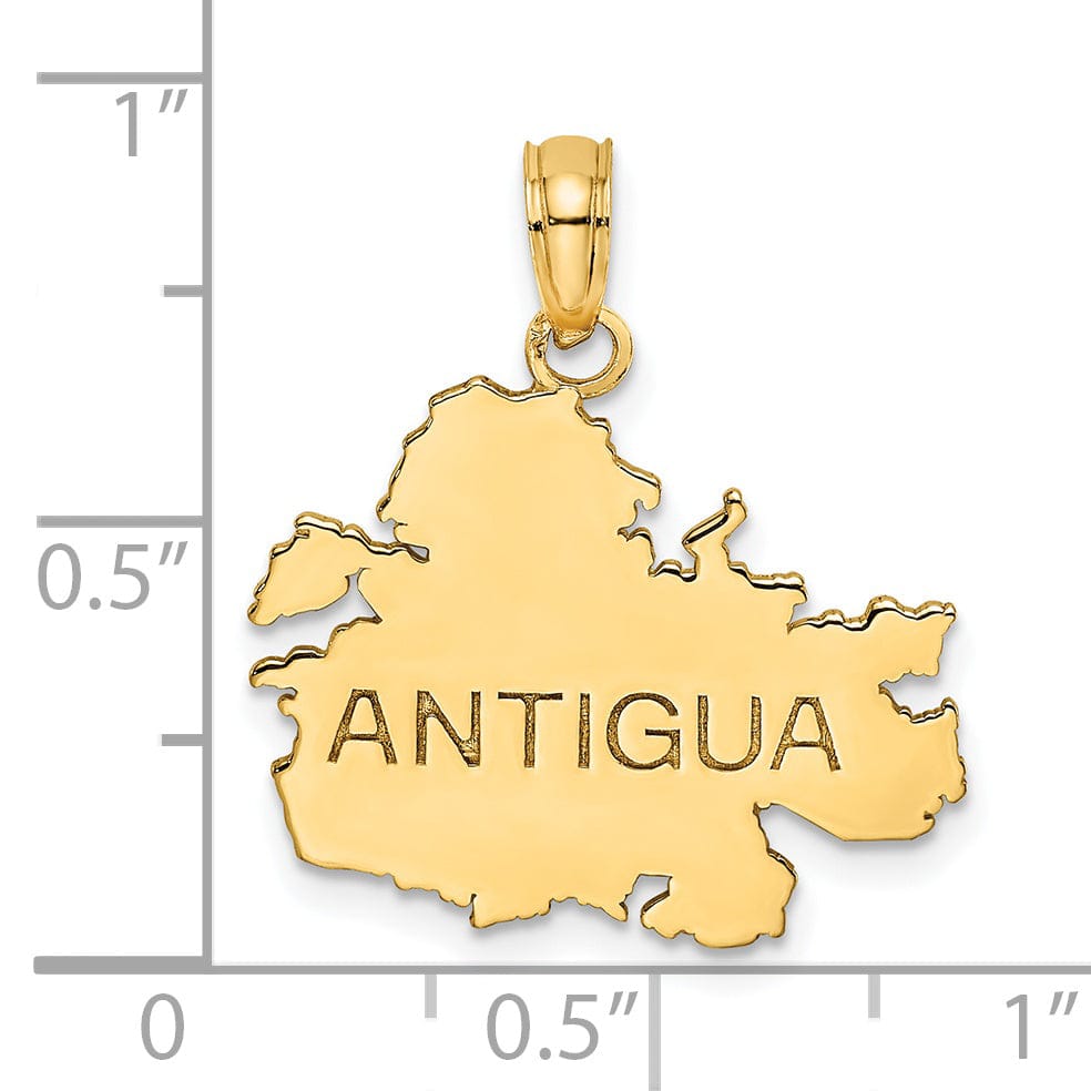 Lovely Rita's Pendants & Charms 14K Yellow Gold Flat Back Polished Finish with Engraved Discription ANTIGUA map Charm Pendant