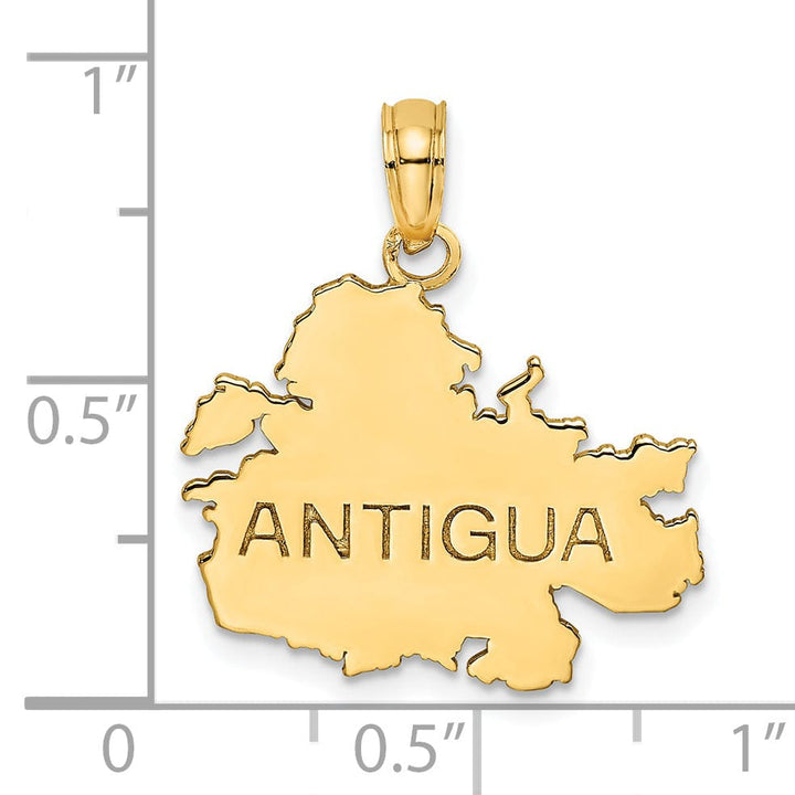 Lovely Rita's Pendants & Charms 14K Yellow Gold Flat Back Polished Finish with Engraved Discription ANTIGUA map Charm Pendant