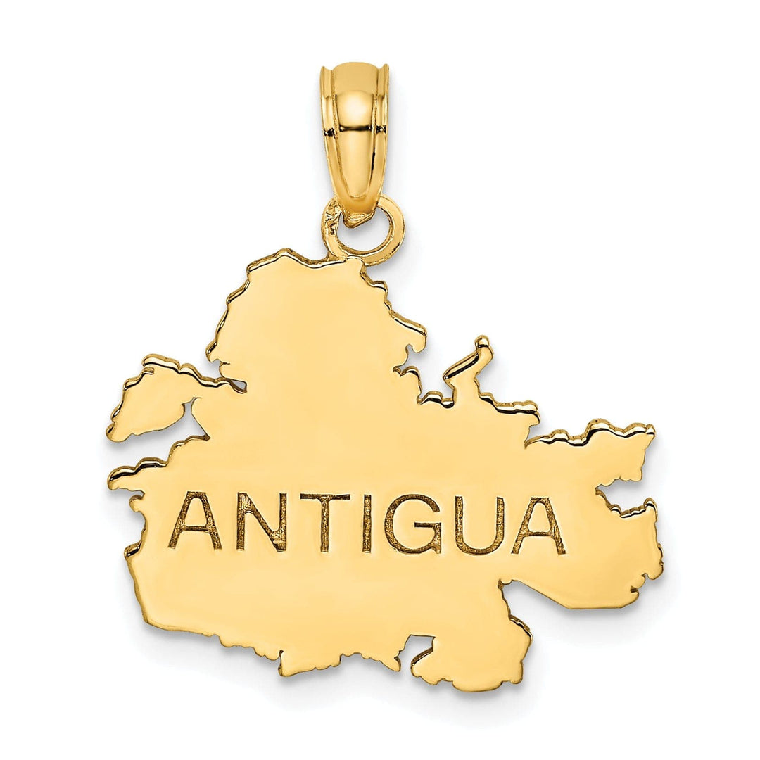 Lovely Rita's Pendants & Charms 14K Yellow Gold Flat Back Polished Finish with Engraved Discription ANTIGUA map Charm Pendant