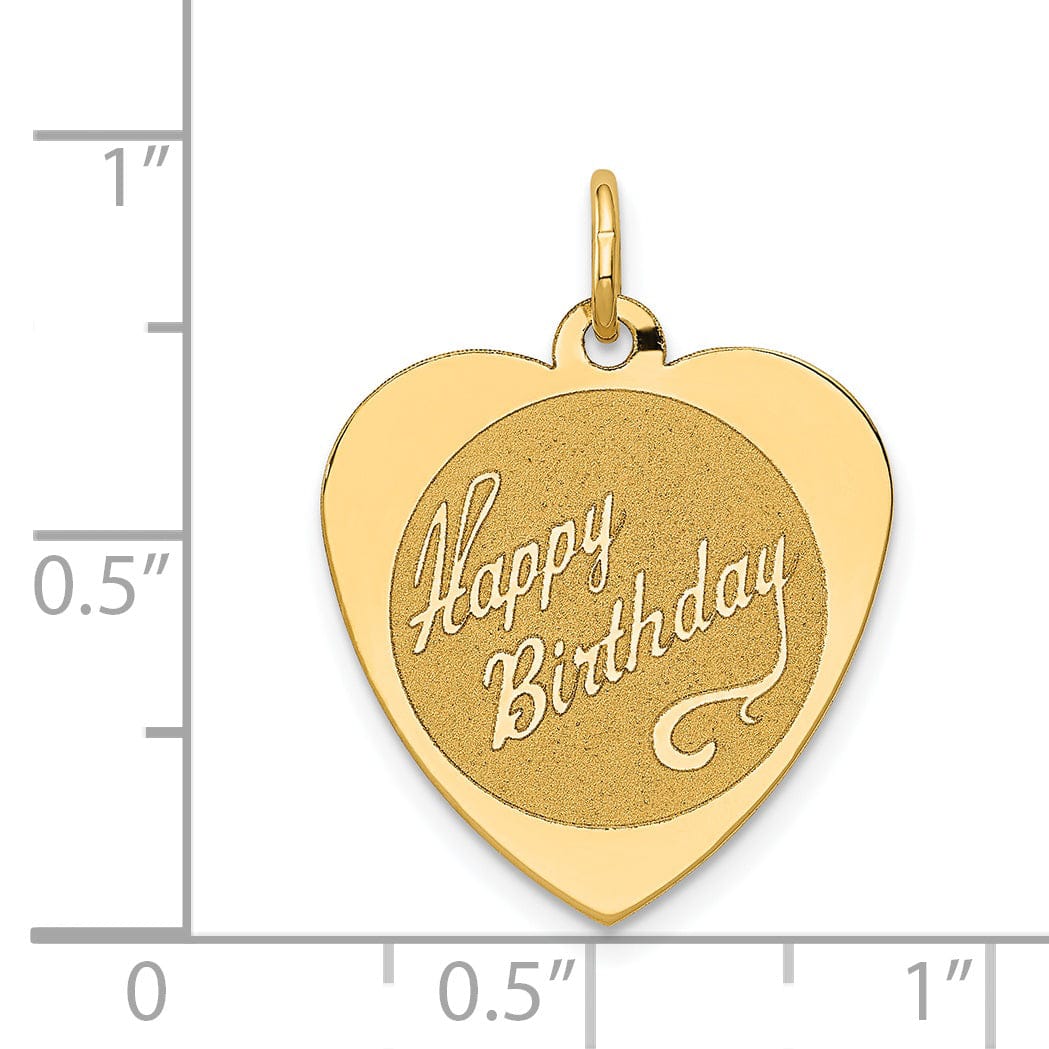 Lovely Rita's Pendants & Charms 14k Yellow Gold Flat Back Solid Polished Brushed Finish Laser Engraved HAPPY BIRTHDAY Heart Disc Shape Design Charm Pendant