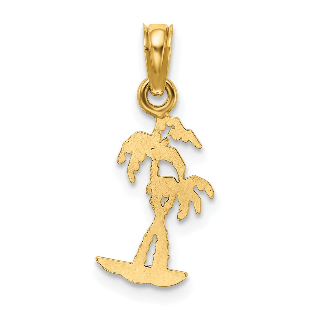 Lovely Rita's Pendants & Charms 14K Yellow Gold Flat Back Texture Finish Mini Double Palm Trees Charm Pendant