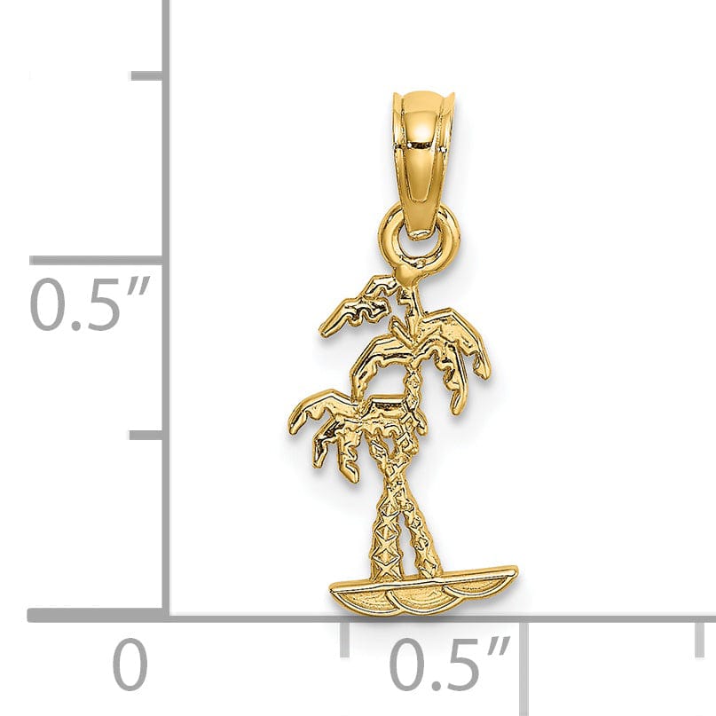 Lovely Rita's Pendants & Charms 14K Yellow Gold Flat Back Texture Finish Mini Double Palm Trees Charm Pendant