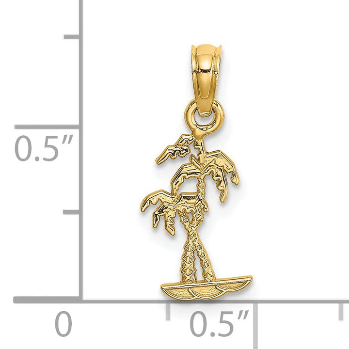 Lovely Rita's Pendants & Charms 14K Yellow Gold Flat Back Texture Finish Mini Double Palm Trees Charm Pendant