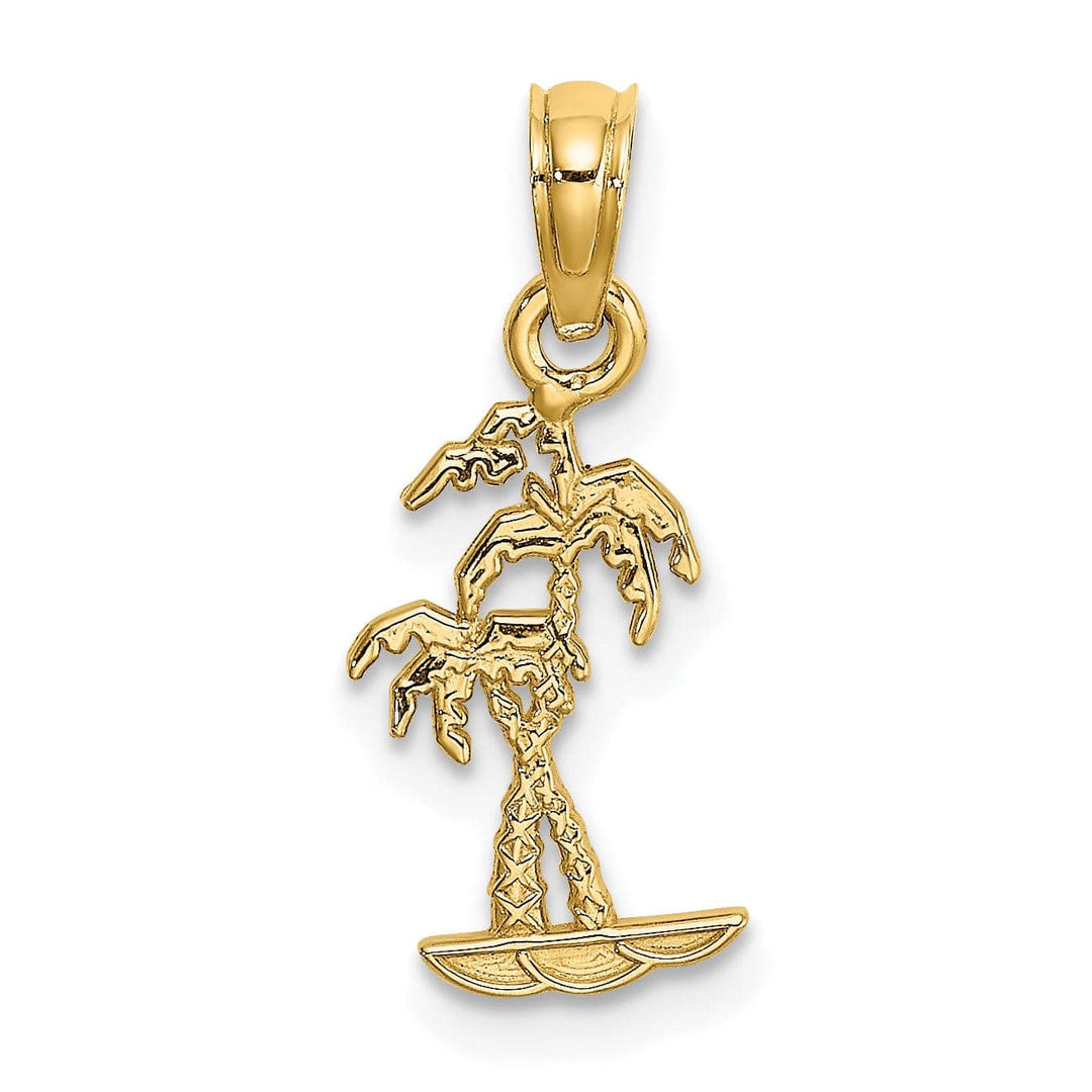 Lovely Rita's Pendants & Charms 14K Yellow Gold Flat Back Texture Finish Mini Double Palm Trees Charm Pendant