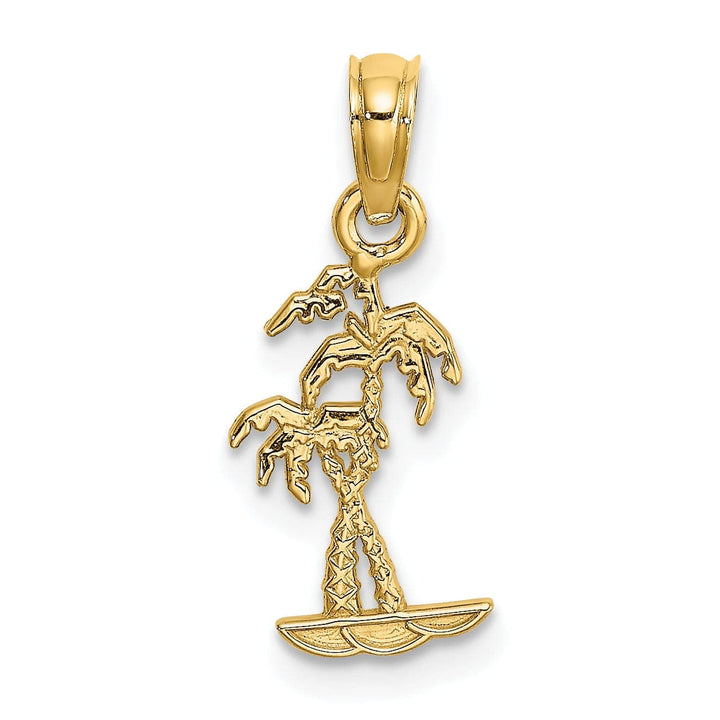 Lovely Rita's Pendants & Charms 14K Yellow Gold Flat Back Texture Finish Mini Double Palm Trees Charm Pendant