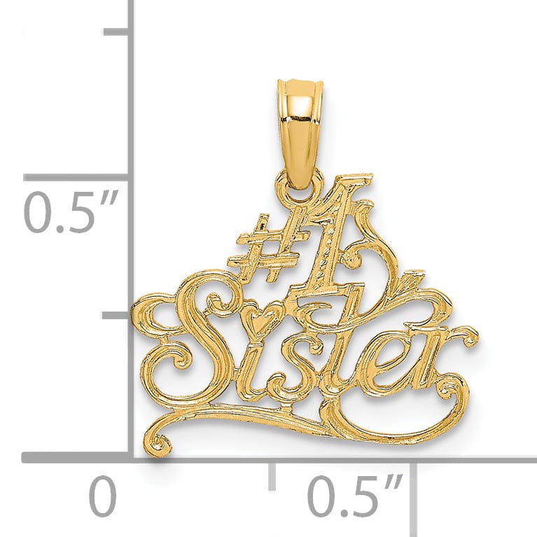Lovely Rita's Pendants & Charms 14K Yellow Gold Flat Back Textured Finish In Fancy Script #1 SISTER Charm Pendant