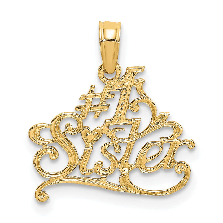 Lovely Rita's Pendants & Charms 14K Yellow Gold Flat Back Textured Finish In Fancy Script #1 SISTER Charm Pendant