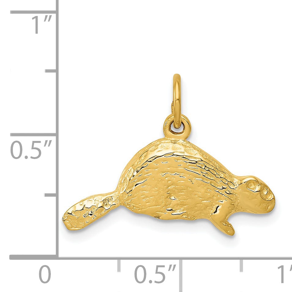 Lovely Rita's Pendants & Charms 14k Yellow Gold Flat Back Textured Polished Finish Beaver Charm Pendant