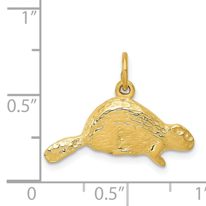 Lovely Rita's Pendants & Charms 14k Yellow Gold Flat Back Textured Polished Finish Beaver Charm Pendant