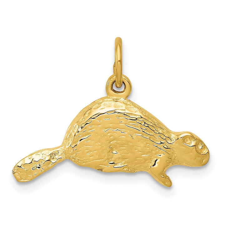Lovely Rita's Pendants & Charms 14k Yellow Gold Flat Back Textured Polished Finish Beaver Charm Pendant