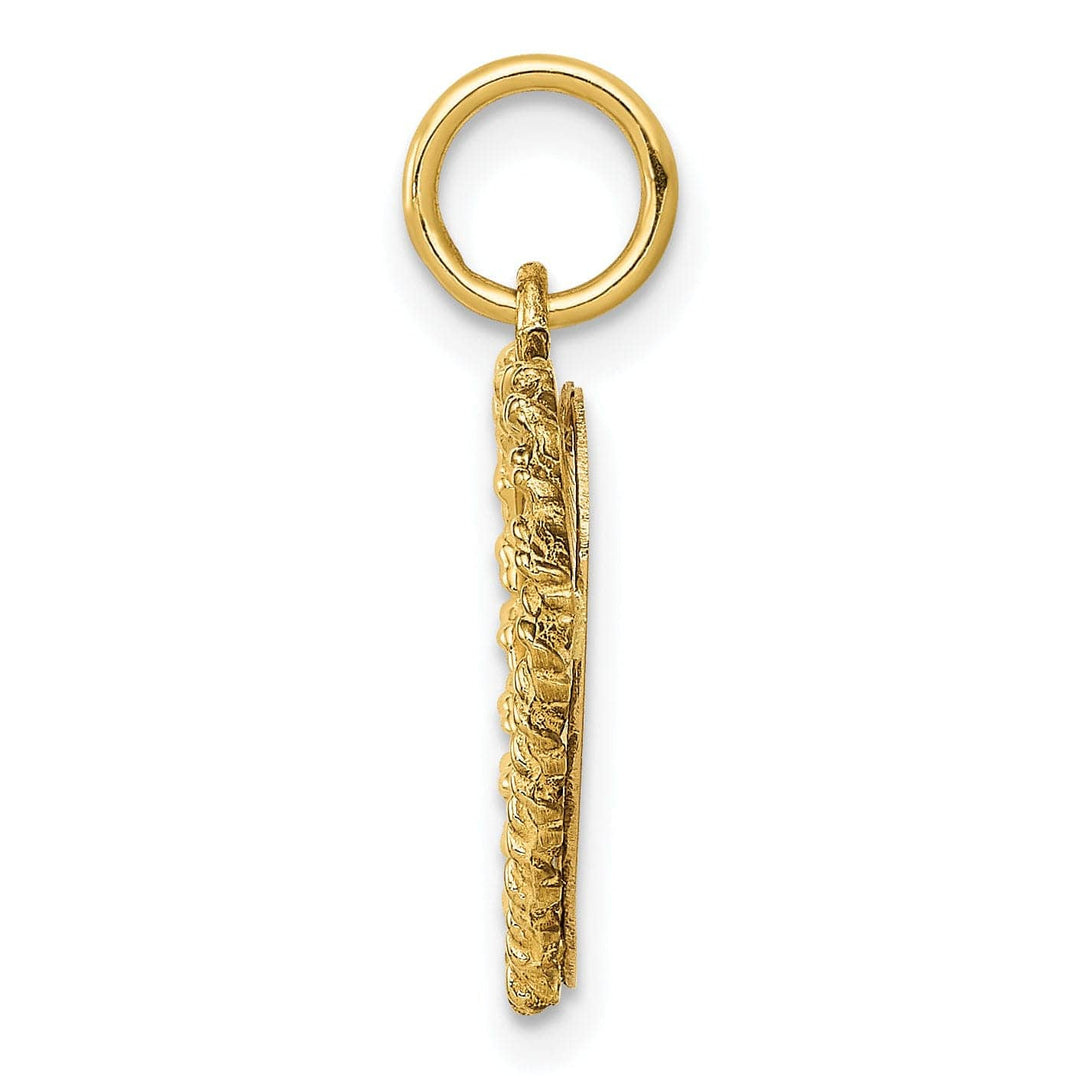 Lovely Rita's Pendants & Charms 14k Yellow Gold Flat Back Textured Polished Finish Heart Shape #1 GRANDDAUGHTER Ridge Trim Disc Design Charm Pendant