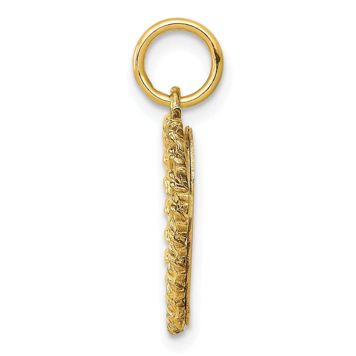 Lovely Rita's Pendants & Charms 14k Yellow Gold Flat Back Textured Polished Finish Heart Shape #1 GRANDDAUGHTER Ridge Trim Disc Design Charm Pendant