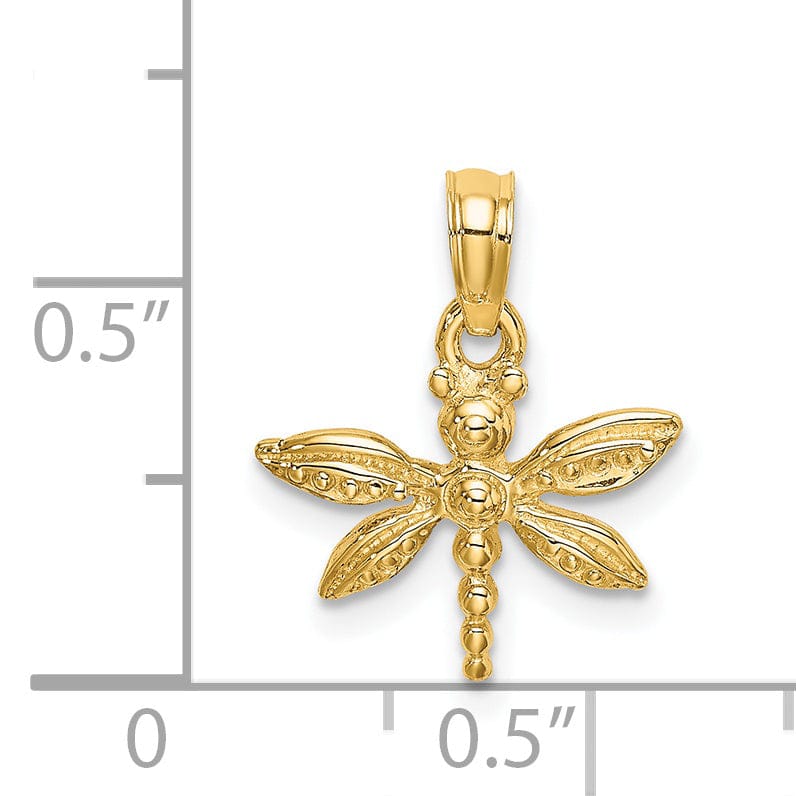 Lovely Rita's Pendants & Charms 14K Yellow Gold Flat Back Textured Polished Finish Solid 2-Dimensional Mini Dragonfly Charm Pendant
