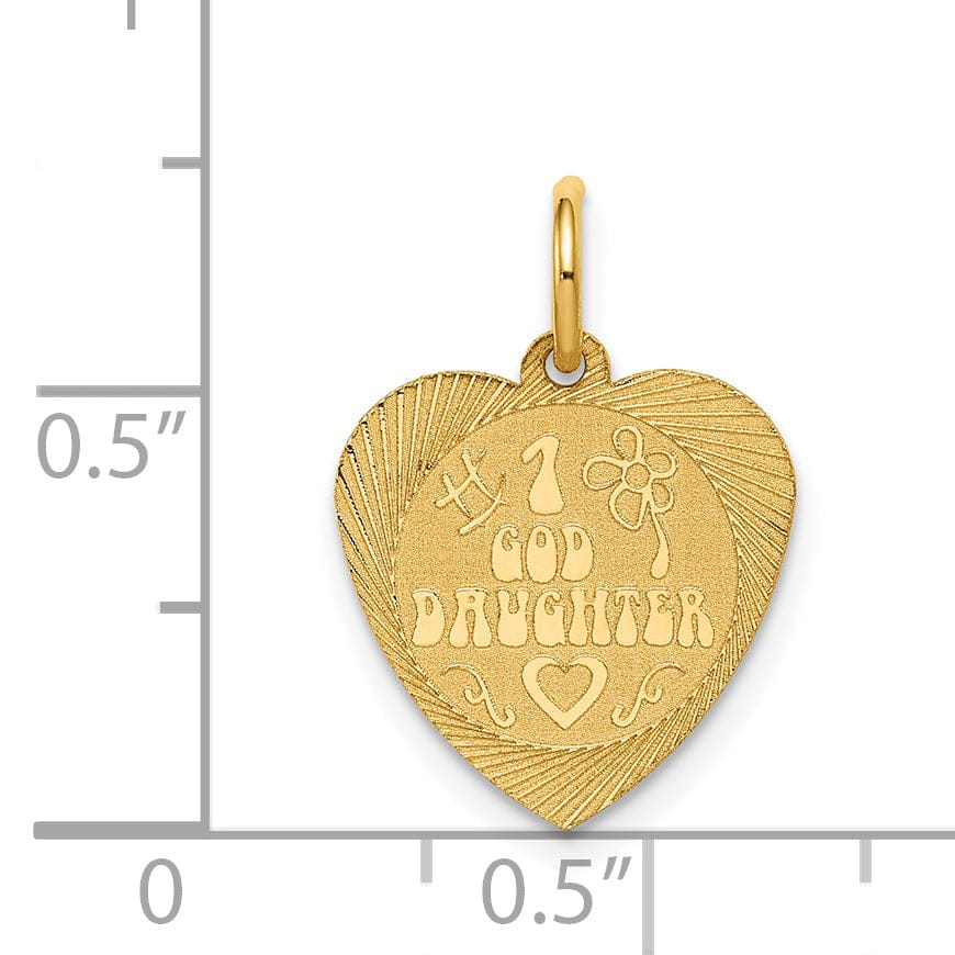 Lovely Rita's Pendants & Charms 14k Yellow Gold Flat Back Textured Satin Polished Finish #1 GOD DAUGHTER In Heart Shape Design Charm Pendant