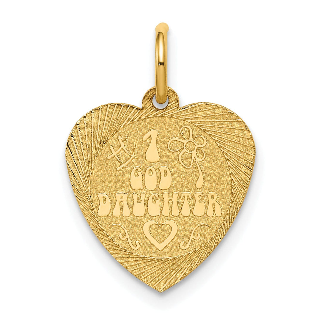 Lovely Rita's Pendants & Charms 14k Yellow Gold Flat Back Textured Satin Polished Finish #1 GOD DAUGHTER In Heart Shape Design Charm Pendant