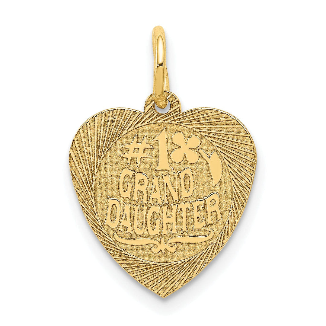 Lovely Rita's Pendants & Charms 14k Yellow Gold Flat Back Textured Satin Polished Finish #1 GRANDDAUGHTER In Heart Shape Design Charm Pendant