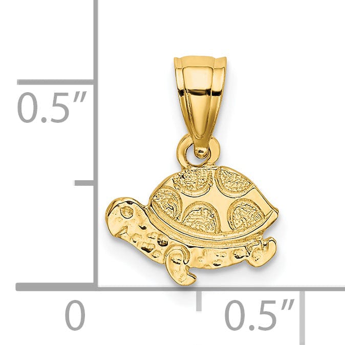 Lovely Rita's Pendants & Charms 14k Yellow Gold Flat Back Textuted and Polished Finish Solid Casted Engraved Mini Turtle Charm Pendant