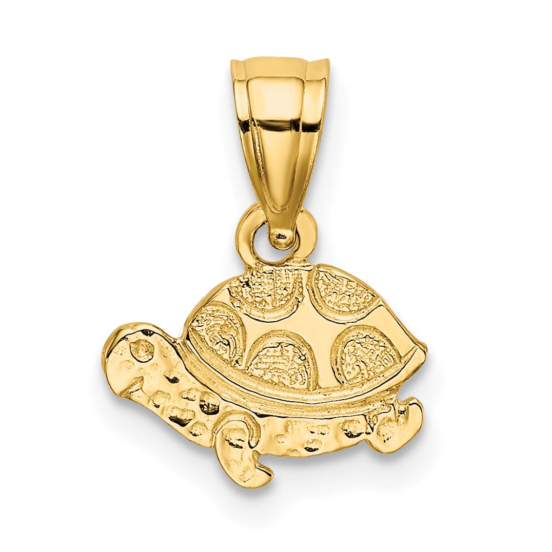 Lovely Rita's Pendants & Charms 14k Yellow Gold Flat Back Textuted and Polished Finish Solid Casted Engraved Mini Turtle Charm Pendant