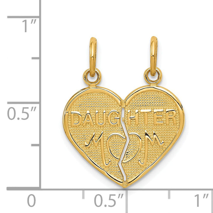 Lovely Rita's Pendants & Charms 14k Yellow Gold Flat BackTextured Polished Finish Break-A-Part DAUGHTER-MOM Heart Shape Design Charm Pendant