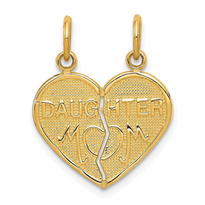 Lovely Rita's Pendants & Charms 14k Yellow Gold Flat BackTextured Polished Finish Break-A-Part DAUGHTER-MOM Heart Shape Design Charm Pendant