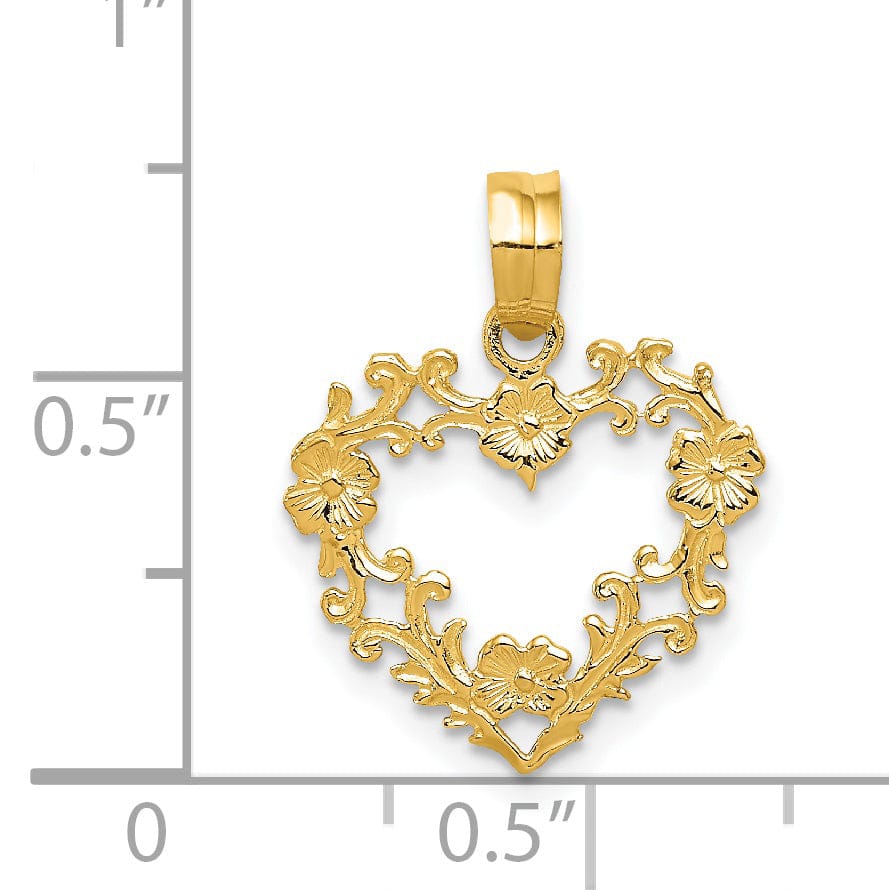 Lovely Rita's Pendants & Charms 14k Yellow Gold Floral Cut-Out Heart Pendant