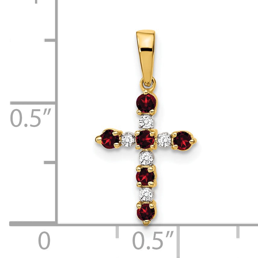 Lovely Rita's Pendants & Charms 14k Yellow Gold Garnet Diamond Cross Pendant