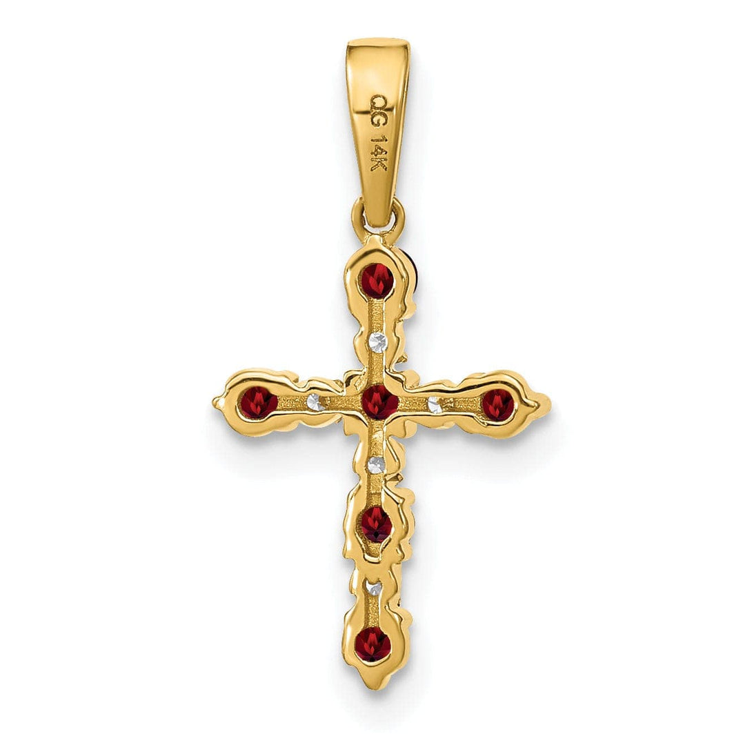 Lovely Rita's Pendants & Charms 14k Yellow Gold Garnet Diamond Cross Pendant