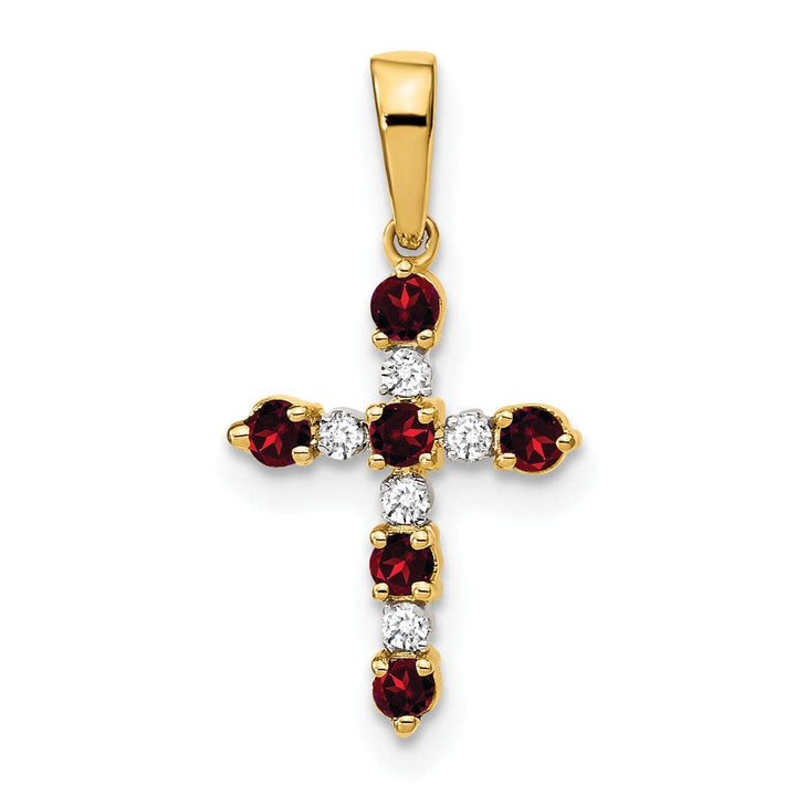 Lovely Rita's Pendants & Charms 14k Yellow Gold Garnet Diamond Cross Pendant