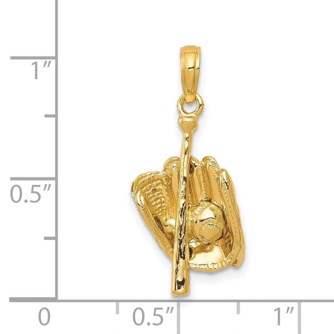 Lovely Rita's Pendants & Charms 14k Yellow Gold Glove Bat Ball Baseball Charm