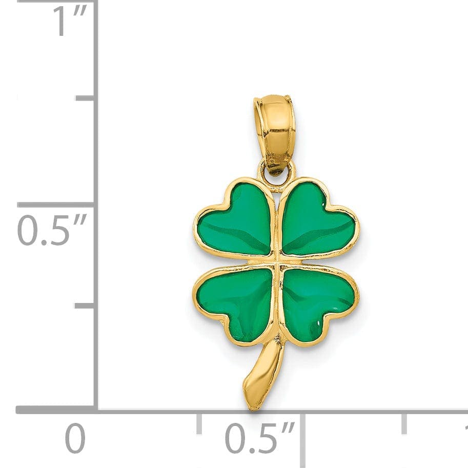 Lovely Rita's Pendants & Charms 14k Yellow Gold Green Enameled Finish 4-leaf Clover Pendant