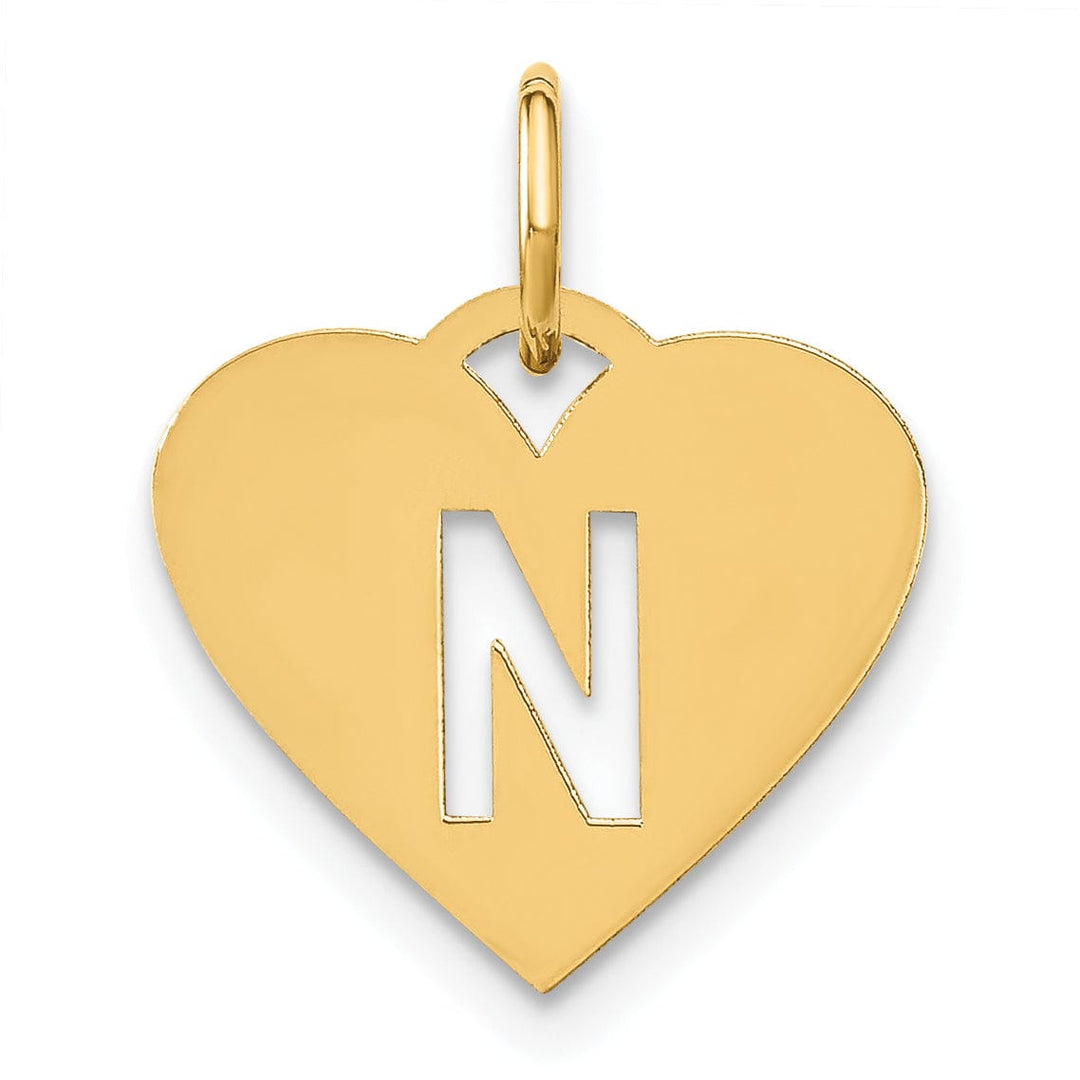 Lovely Rita's Pendants & Charms 14k Yellow Gold Heart Cut-Out Letter N Initial Pendant