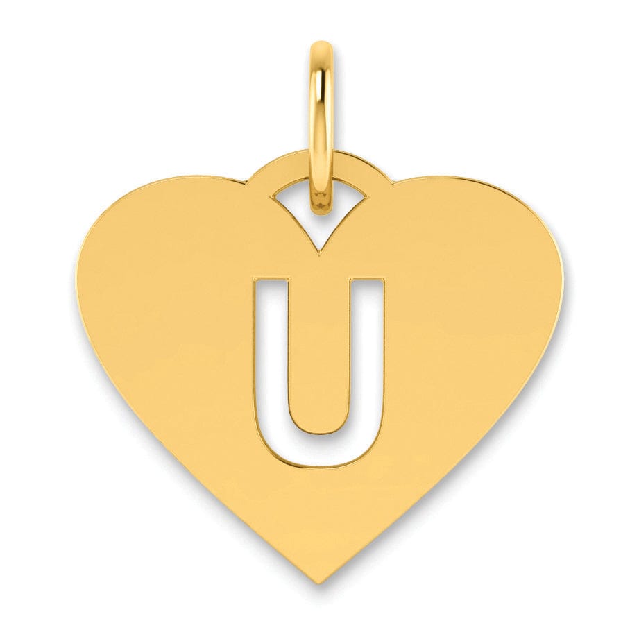 Lovely Rita's Pendants & Charms 14k Yellow Gold Heart Cut-Out Letter U Initial Pendant