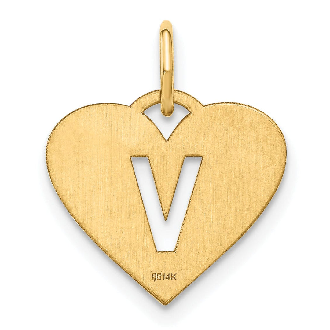 Lovely Rita's Pendants & Charms 14k Yellow Gold Heart Cut-Out Letter V Initial Pendant