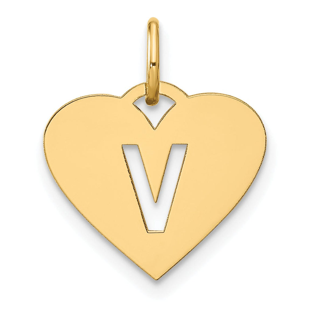 Lovely Rita's Pendants & Charms 14k Yellow Gold Heart Cut-Out Letter V Initial Pendant