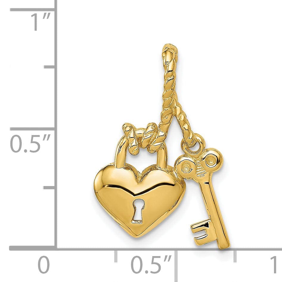 Lovely Rita's Pendants & Charms 14K Yellow Gold Heart Lock Design with Key Rope Tied to Lock Charm Pendant