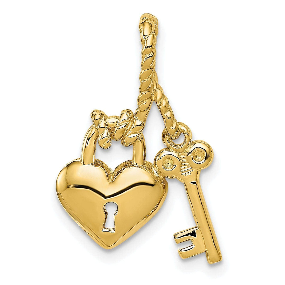 Lovely Rita's Pendants & Charms 14K Yellow Gold Heart Lock Design with Key Rope Tied to Lock Charm Pendant